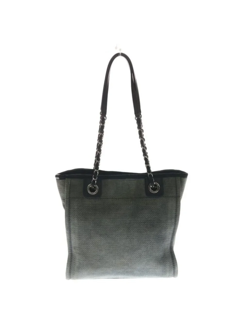 Chanel Deauville MM Tote Canvas Leather Gray Silver Hardw - Picture 2 of 6